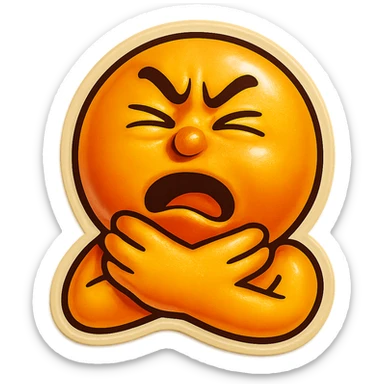 Make the emoji smile while choking itself, keep the same retro stickers style, no background. sticker