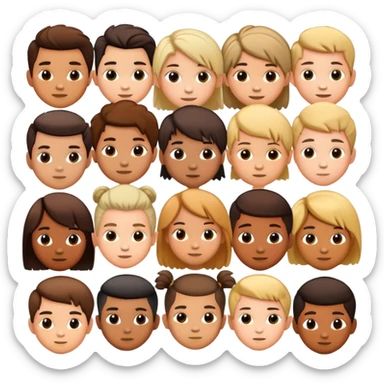 group of children's heads with various hairstyles, fun and diverse sticker