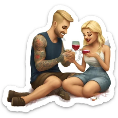 Romantic picnic date for beautiful tattooed couple sticker