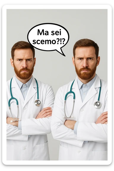 Dottore con la stessa faccia e camicie, dice "Ma sei scemo?!?" sticker