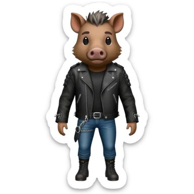 wild boar, punk hair, full body, stading, jacket sticker