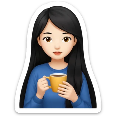 long hair asian girl drinking coffee sticker