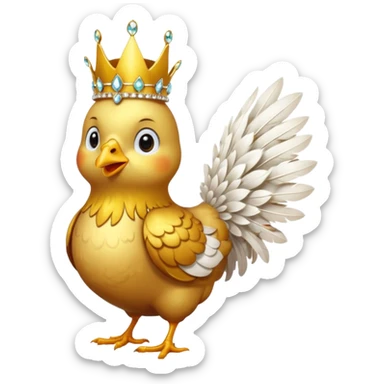 chicken King – proud golden chicken wearing a tall jeweled crown, standing sticker