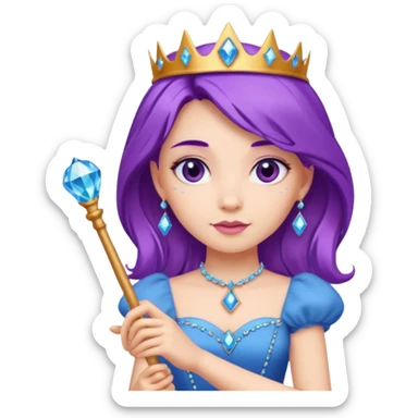 Princesses with Magic Wand in Purple Hair, blue dress sticker