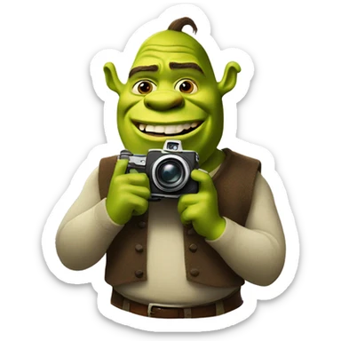 Shrek holding a camera sticker