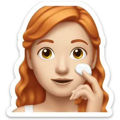 red hair white girl applying cream on face sticker