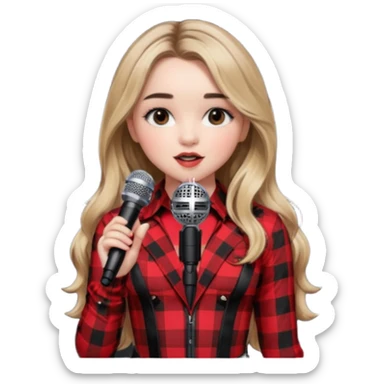 Sabrina carpenter singing at concert wearing a black and red plaid bodysuit sticker