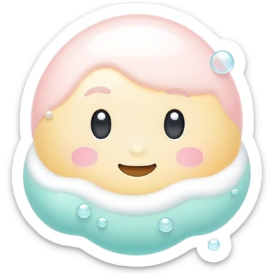 Foaming facial cleanser, minimalist, rounded, soft pastel colors, with foam bubbles sticker