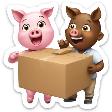 Excited 1 boy pig and 1 girl pig receiving a package  sticker