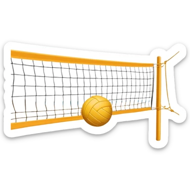 A close-up volleyball net with a ball hovering above it, set against the backdrop of a sandy volleyball court. The scene highlights the tension of an impending play, with the court lines clearly visible and a bright, sunny atmosphere surrounding the action. sticker