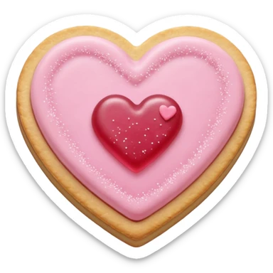 Realistic shortbread cookie in the shape of a heart with pale pink jelly middle filling and sprinkled powder sugar on top. sticker