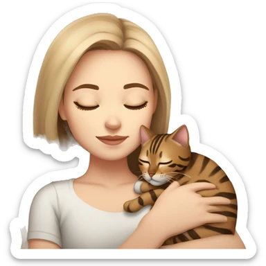 extremely light skin girl with brown hair sleeping with cute bengal cat sticker