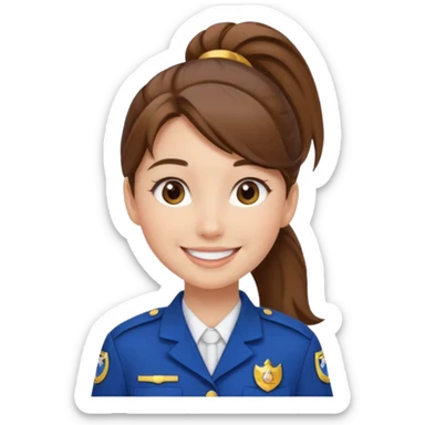 Young Female: ponytail brown haiir, wearing uniform, white skin sticker
