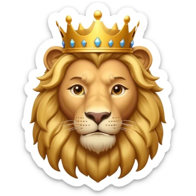 king lion portrait, head and shoulders only, golden crown, royal mane, confident majestic expression, fantasy royalty vibe, 3D cartoon, mobile game icon style, clean background, no text, no watermark
 sticker