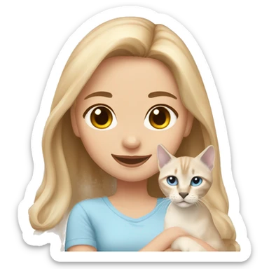 Girl with light ginger hair with her lynx point Siamese kitten sticker