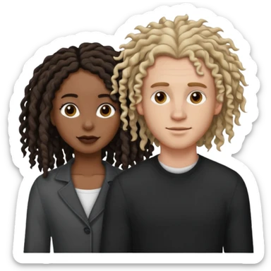 White boyfriend with medium wavy to curly hair with a black girlfriend with shoulder length thin curly dreadlocks sticker