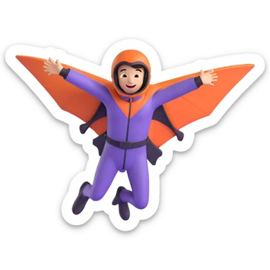 wingsuit flyer, mid-air, streamlined, excited face sticker