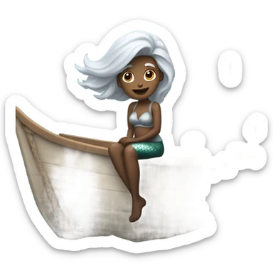 Silver-haired mermaid on a sailboat sticker