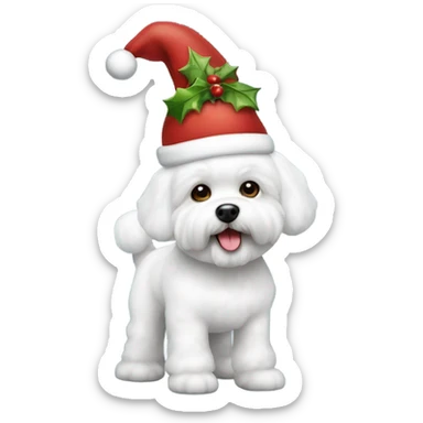 Bichon frise dog in a Christmas hat  sticker
