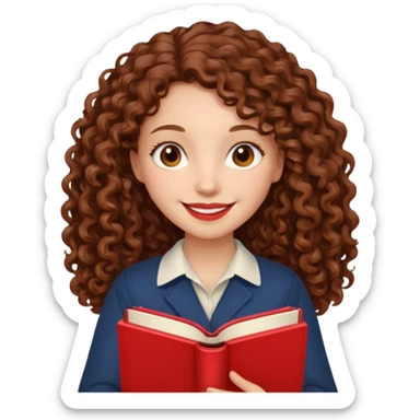 Long Hair Women with red Book, Brown curly hair, happy

 sticker
