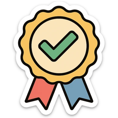 vector icon of a seal of trust with gold and colorful elements, elegant and minimalist flat design, isolated on white background, award badge style, 2D flat vector, trending icon look, soft shadows, no text, perfect for commercial use, icon style, new variation 4 sticker