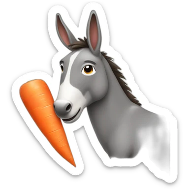 a donkey with one carrot sticking out of his back and another carrot in his mouth sticker