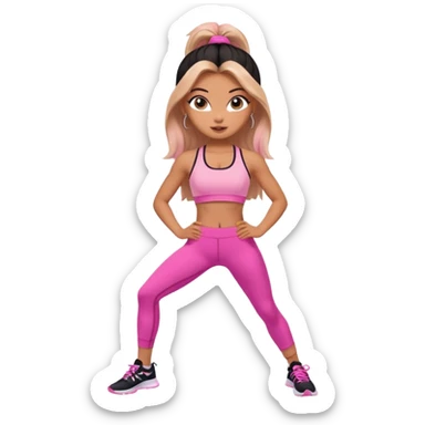 generate a pretty bratz girl in gym clothes doing workout sticker