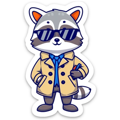 Raccoon in a trench coat and sunglasses holding a blank sign   sticker