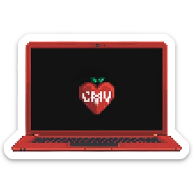 a red laptop having a logo that says cmv on the back of it sticker