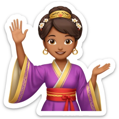 sexy brown skin girl in hanfu clothes waving to greet sticker
