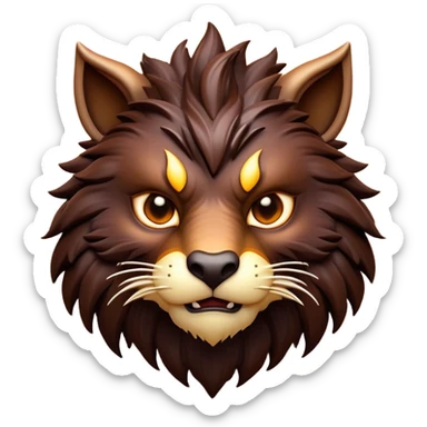 Clash of Clans aesthetic: Cinematic fierce Beast Emoji, rendered in a 3D vector-style similar to standard emojis with minimal shading and bold, simplified shapes. A compact, isometric mythical creature with wild, majestic features and fierce yet endearing eyes, softly glowing with a primal enchanted charm. Simplified yet unmistakably iconic, highly detailed and consistent, glowing with a soft radiant shine and high polish. Stylized with a touch of mythical wildness and a soft glowing outline, capturing the essence of a legendary beast with a friendly, playful allure! sticker