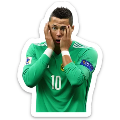 Ronaldo shocked with is two hand on his face sticker