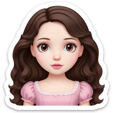Hazel doll eyes, dark brown wavy hair, feminine, pink, girl, pale  sticker