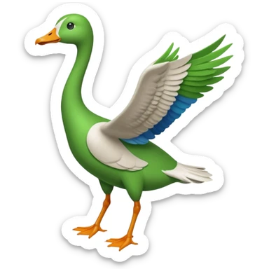 Emoji of a running goose with a very long neck and two legs. Use the shape of 🪿 but color the entire goose bright green (#39C700). Make sure the neck, body, wings, and legs are fully green, like a white goose dyed completely green, with no white parts. sticker