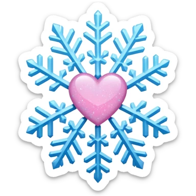 snowflake pink heart color white baby blue and pink glitter glow sticker