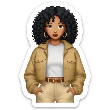 SZA with curly black hair and stylish outfit sticker