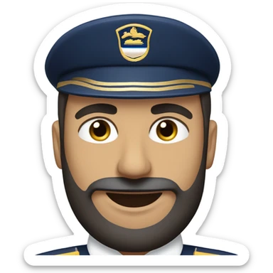 Male Persian Flight attendant with beard at United airlines navy blue uniform 2 epaulet stripes NO HAT sticker