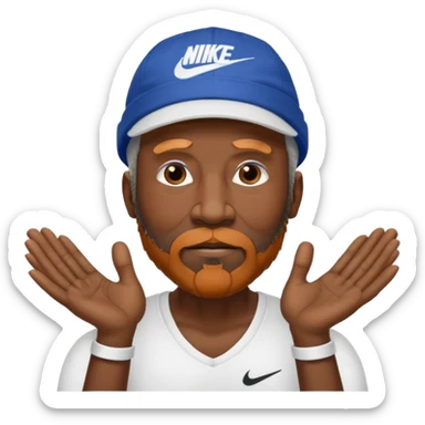 OLDER BLACK MAN WITH LOW CUT BEARD AND A NIKE HAT SAYING WHO CARES?! MOTIONING HANDS  sticker