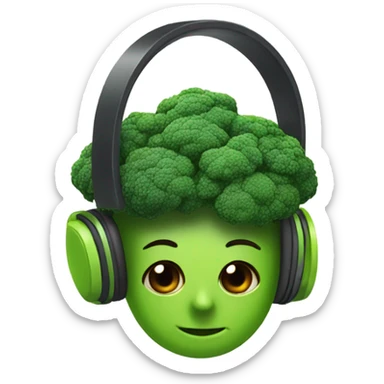 broccoli with headphones  sticker