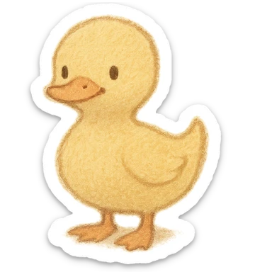 tiny duckling silhouette, Japanese pastel hand-drawn style, full object, with a gentle smile sticker