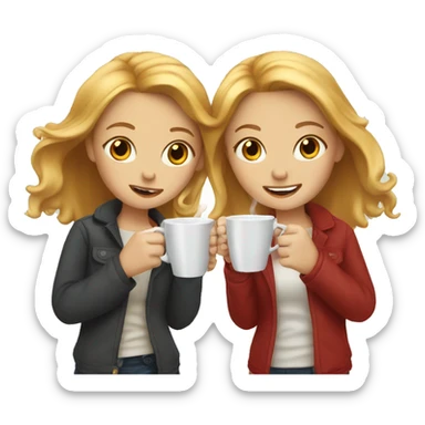 blonde girl and red-headed girl drinking coffee sticker