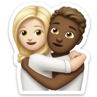 Two friends hugging, one of them with blond hair and white skin. The other one with brown hair and white skin. sticker