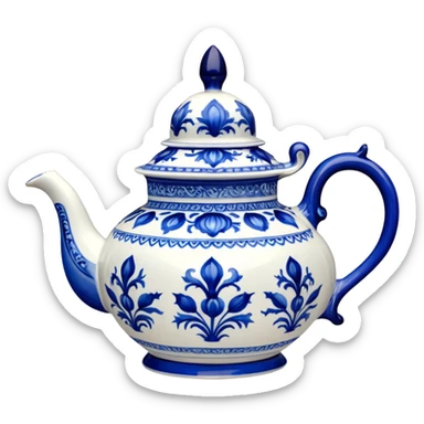 18th century futuristic vivid bold colored detailed Meissen Blue Onion Teapot sticker