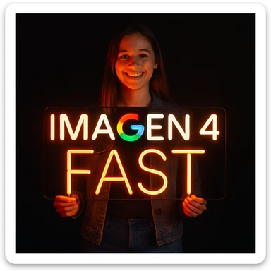 make a girl holding this sign, but sign in made of neon, also add fast below the sign sticker