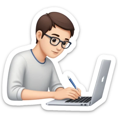 Person typing on laptop writing an essay sticker