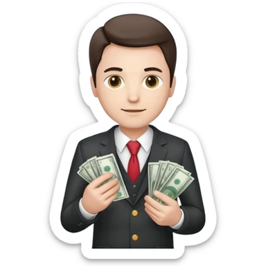 CEO with money in his hands donating to hospital sticker