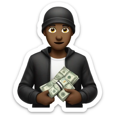 Robber wearing white and black clothes and holding a bag full of money sticker