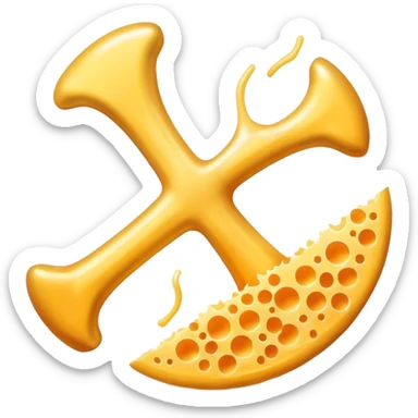 Glowing bone and vitamin K2 symbol with ethereal shredded cheese floating around them in a circular pattern. The cheese emits a soft golden light that flows toward the K2 and bone, creating a magical halo effect of bone-strengthening energy. sticker