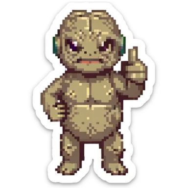 pixel art of Geodude giving a thumbs up, simple and bold sticker