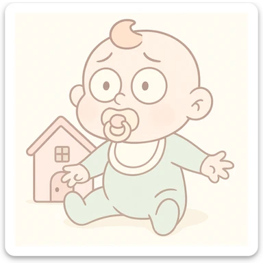 Make the colors softer, using very light pastel tones. Keep the baby house, flat design, round edges, and white background. sticker
